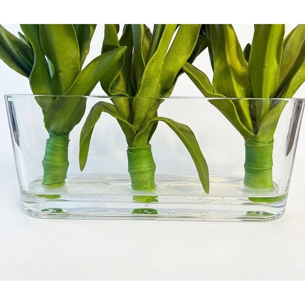 15Pcs Artificial Tulips Flowers with Clear Glass Vase Real Soft Touch Latex offi